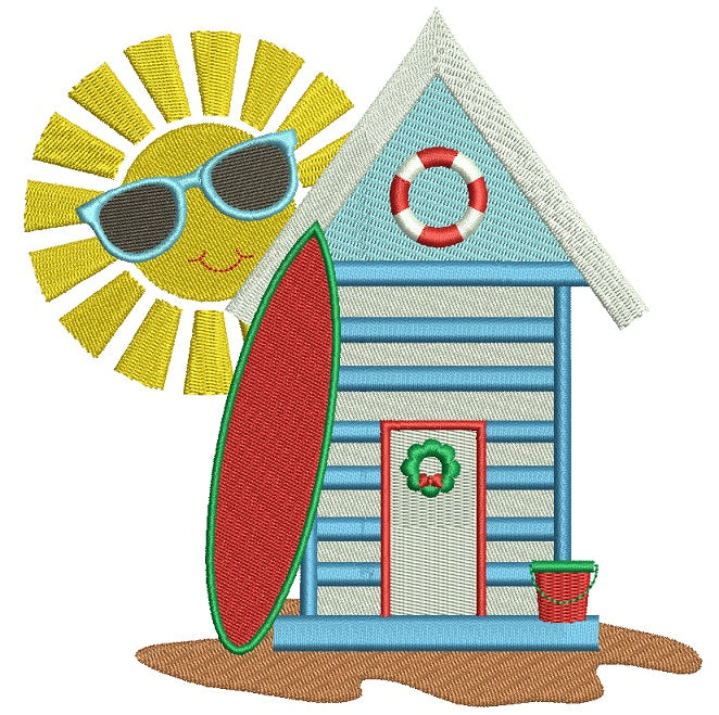 Surf Shop And Bright Sun Summer Filled Machine Embroidery Digitized Design Pattern