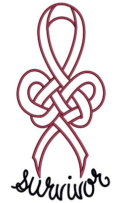 Survivor Breast Cancer Awareness Knotted Ribbon Applique Machine Embroidery Design Digitized Pattern