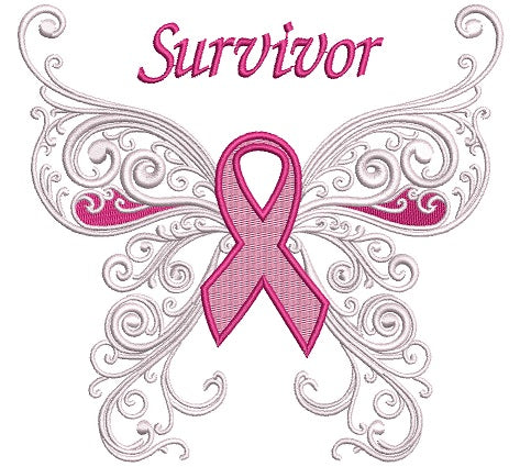 Survivor Breast Cancer Butterfly with Wings Machine Filled Embroidery Digitized Design Pattern