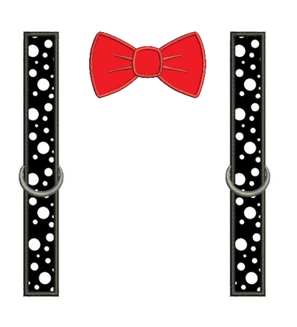 Suspenders with Bow Applique Machine Embroidery Digitized Design Pattern