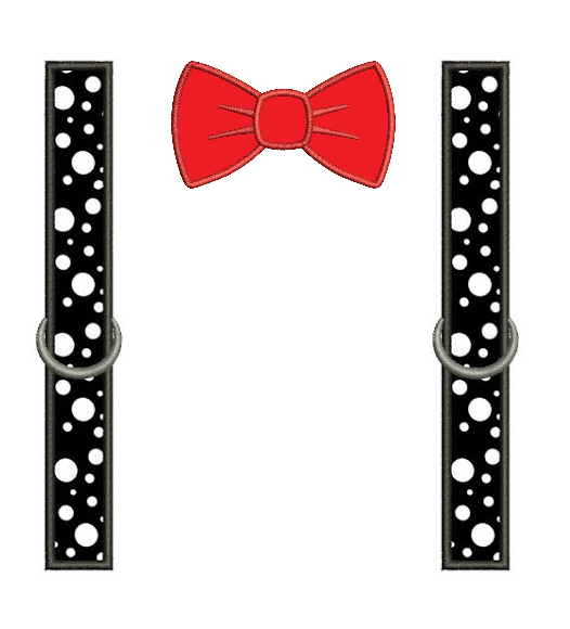 Suspenders with Bow Applique Machine Embroidery Digitized Design Pattern