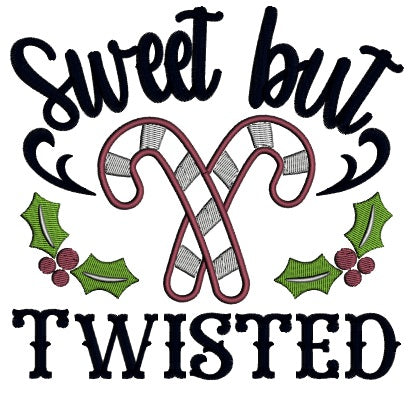 Sweet But Twisted Candy Cane Christmas Applique Machine Embroidery Design Digitized Pattern