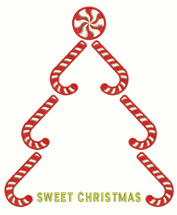 Sweet Christmas Candy Cane Filled Machine Embroidery Design Digitized Pattern