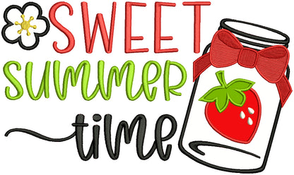 Sweet Summertime Glass Jar With Strawberry Applique Machine Embroidery Design Digitized Pattern