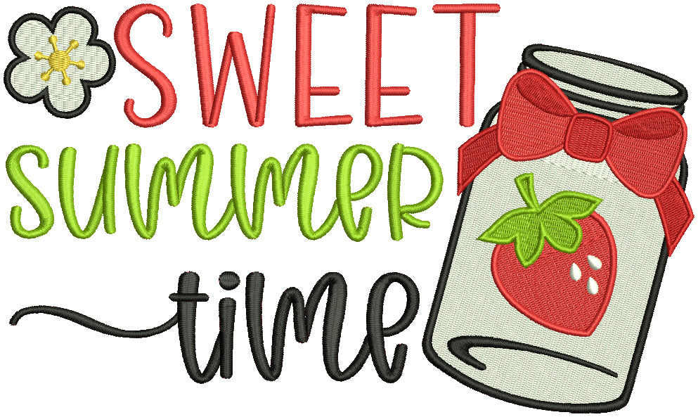 Sweet Summertime Glass Jar With Strawberry Filled Machine Embroidery Design Digitized Pattern