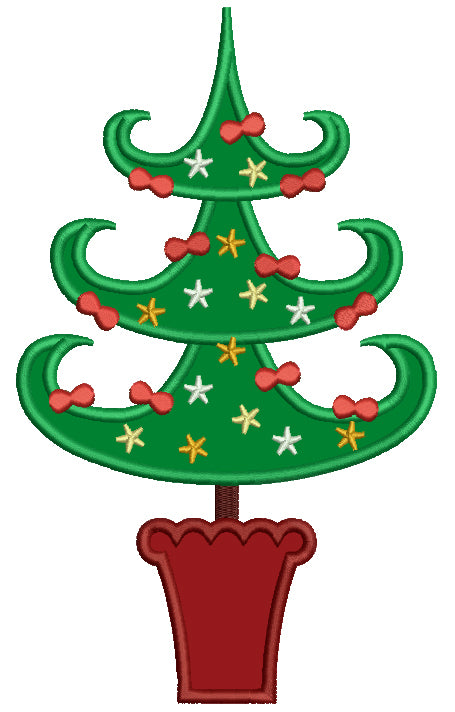 Tall Christmas Tree Applique Machine Embroidery Digitized Design Pattern