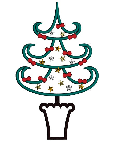 Tall Christmas Tree Applique Machine Embroidery Digitized Design Pattern