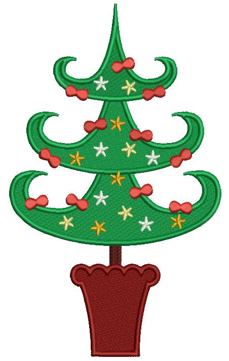 Tall Christmas Tree Filled Machine Embroidery Digitized Design Pattern