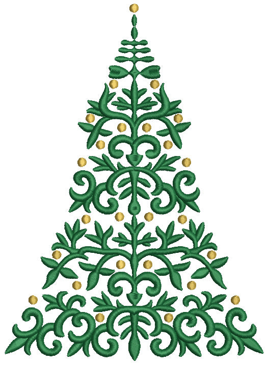 Tall Christmas Tree With Many Lights Filled Machine Embroidery Design Digitized Pattern