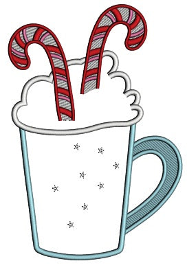 Tall Cup With Candy Canes Christmas Applique Machine Embroidery Design Digitized Pattern