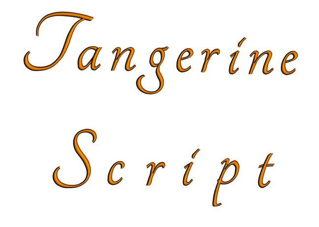 Tangerine Font Machine Embroidery Script Upper and Lower Case 1 2 3 inches