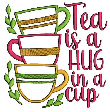 Tea Is a Hug In a Cup Applique Machine Embroidery Design Digitized Pattern