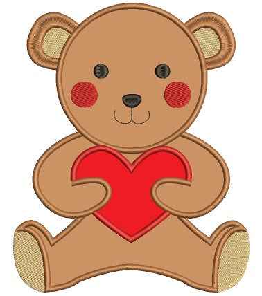 Teddy Bear With Heart Applique Machine Embroidery Digitized Design Pattern