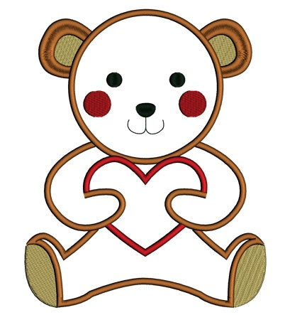 Teddy Bear With Heart Applique Machine Embroidery Digitized Design Pattern