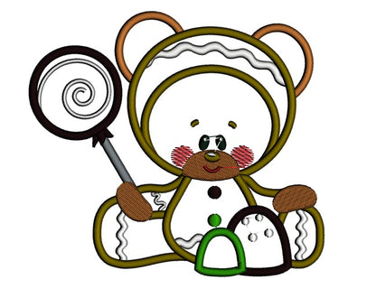Teddy Bear With Lollipop Applique Machine Embroidery Digitized Design Pattern