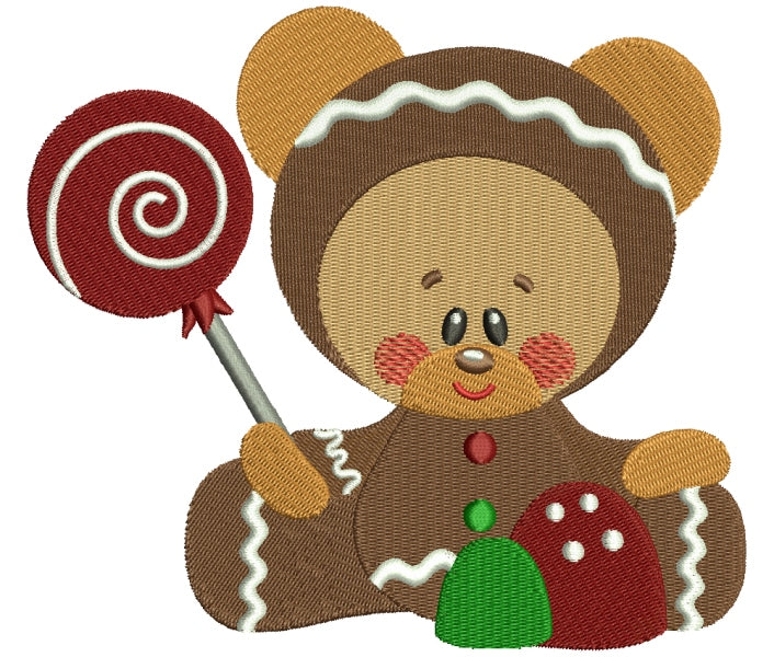 Teddy Bear With Lollipop Filled Machine Embroidery Digitized Design Pattern