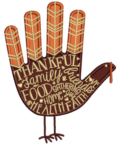 Thankful Family Food Gathering Hand Thanksgiving Applique Machine Embroidery Design Digitized Pattern
