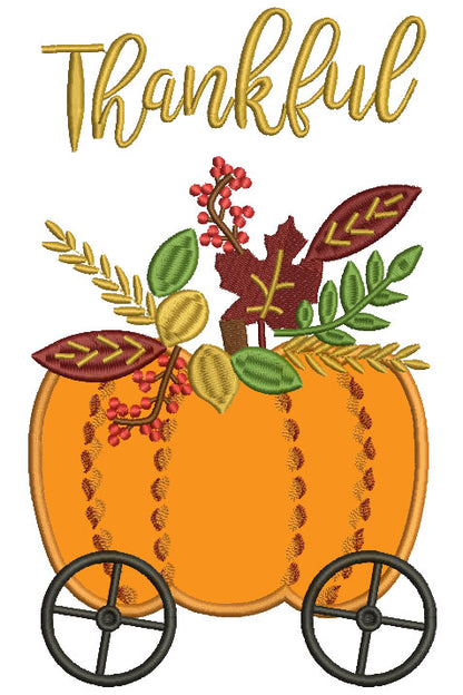 Thankful Pumpkin Carriage Applique Thanksgiving Machine Embroidery Design Digitized Pattern