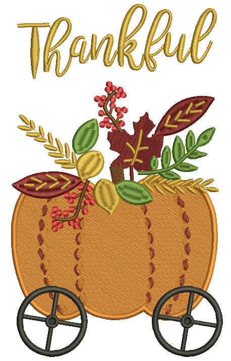 Thankful Pumpkin Carriage Filled Thanksgiving Machine Embroidery Design Digitized Pattern