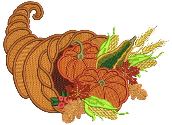 Thanksgiving Cornucopia Filled Machine Embroidery Design Digitized Pattern