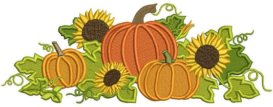 Thanksgiving Cornucopia WIth Pumpkins and Sunflowers Filled Machine Embroidery Design Digitized Pattern