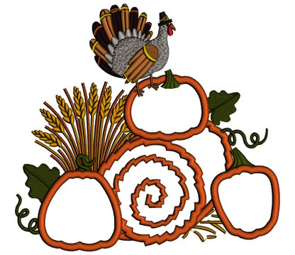 Thanksgiving Cornucopia With Turkey Applique Machine Embroidery Design Digitized Pattern