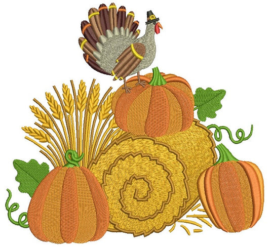 Thanksgiving Cornucopia With Turkey Filled Machine Embroidery Design Digitized Pattern