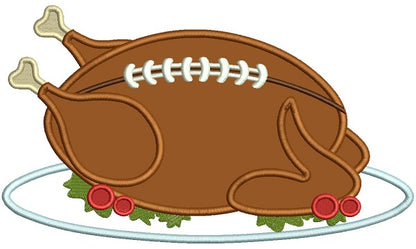 Thanksgiving Turkey On a Platter Applique Machine Embroidery Design Digitized Pattern