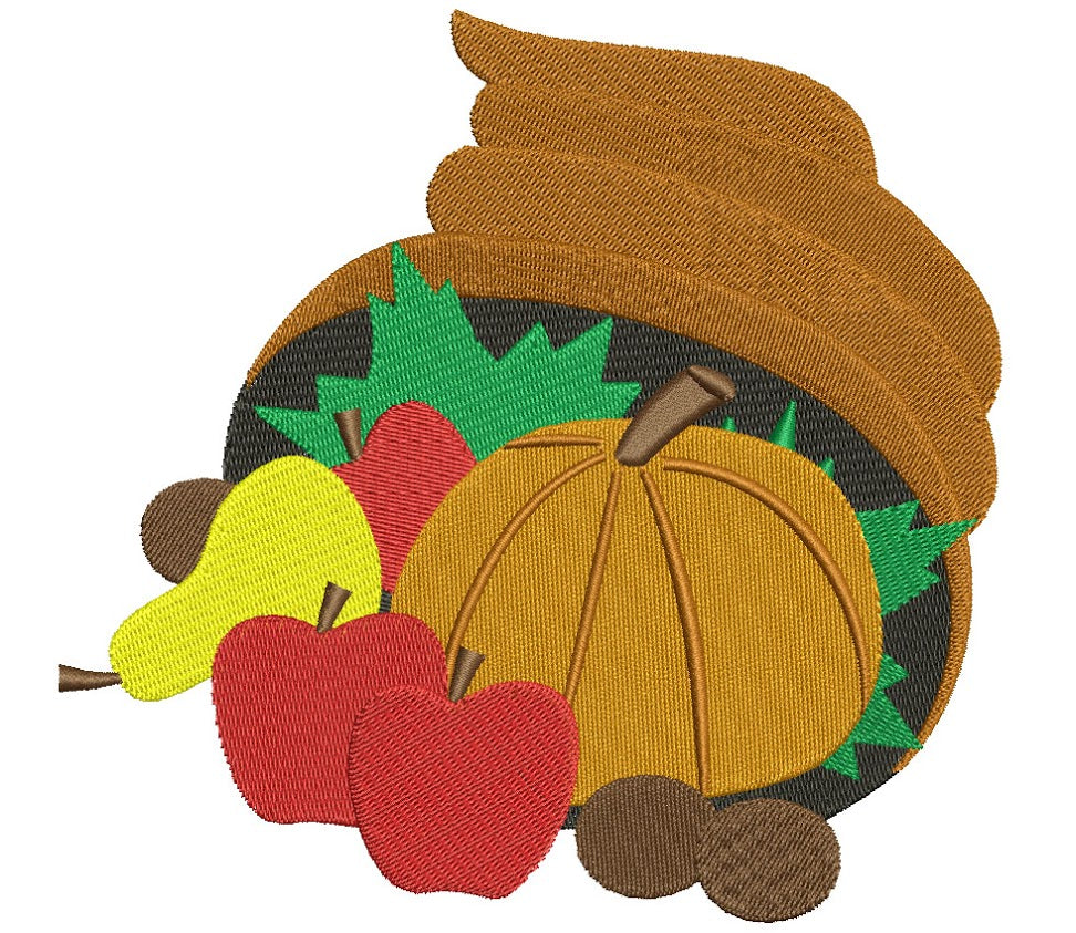 Thanksgiving cornucopia basket Machine Embroidery Digitized Filled Design Pattern
