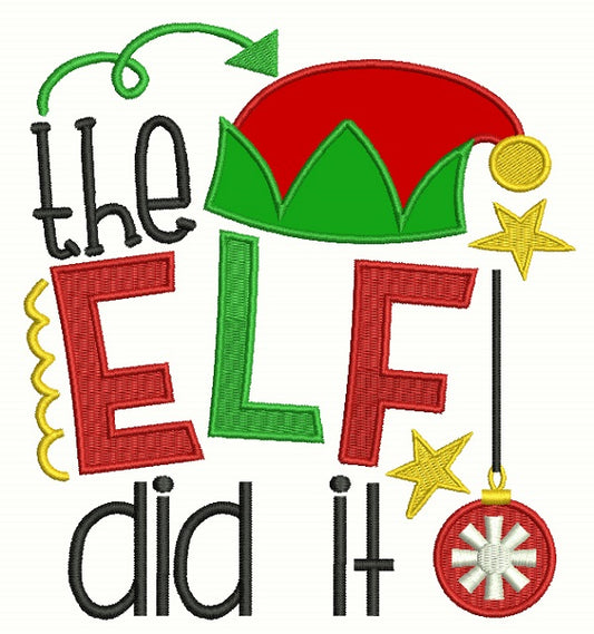 The Elf Did It Christmas Applique Machine Embroidery Design Digitized Pattern