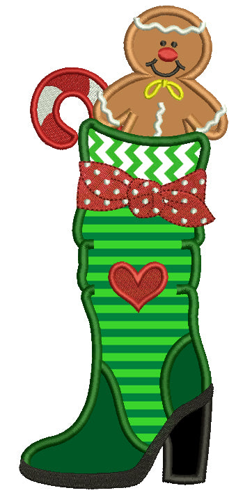 The Ginger Man Boot Christmas Applique Machine Embroidery Digitized Design Pattern