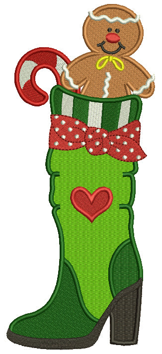 The Ginger Man Boot Christmas Filled Machine Embroidery Digitized Design Pattern