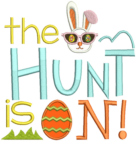 The Hunt Is On Easter Bunny Applique Machine Embroidery Design Digitized Pattern