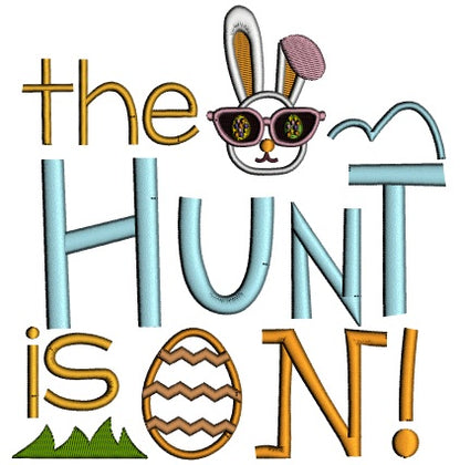 The Hunt Is On Easter Bunny Applique Machine Embroidery Design Digitized Pattern