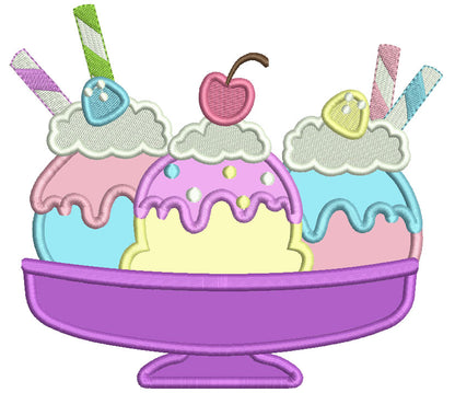 The Scoops Of Ice Cream With Cherry On Top Applique Machine Embroidery Design Digitized Pattern