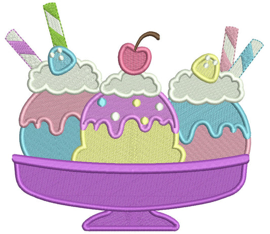 The Scoops Of Ice Cream With Cherry On Top Filled Machine Embroidery Design Digitized Pattern