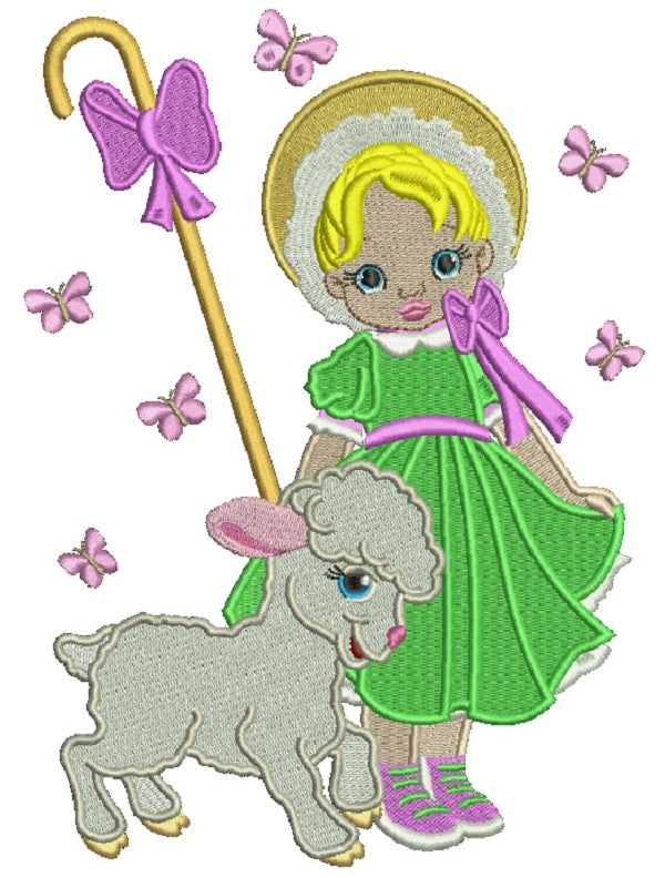 The Shepherd Girl With a Lamb Easter Filled Machine Embroidery Design Digitized Pattern