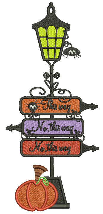 This Way Or That Way Street Lantern Halloween Filled Machine Embroidery Design Digitized Pattern