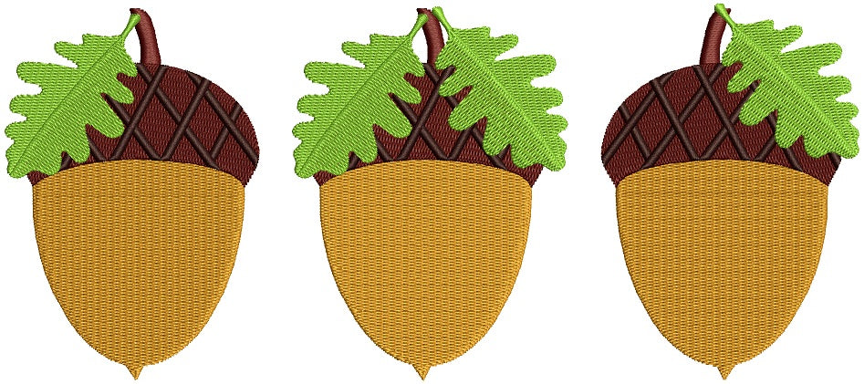 Three Acorn Fall Filled Machine Embroidery Design Digitized Pattern