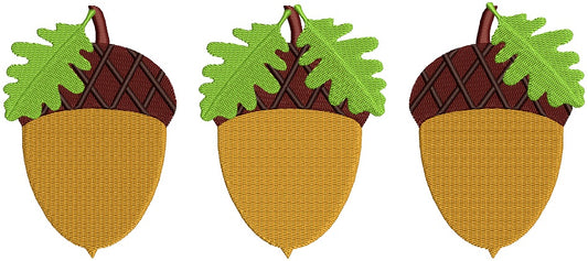 Three Acorn Fall Filled Machine Embroidery Design Digitized Pattern