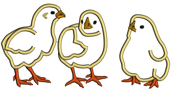 Three Baby Chicks Applique Machine Embroidery Design Digitized Pattern