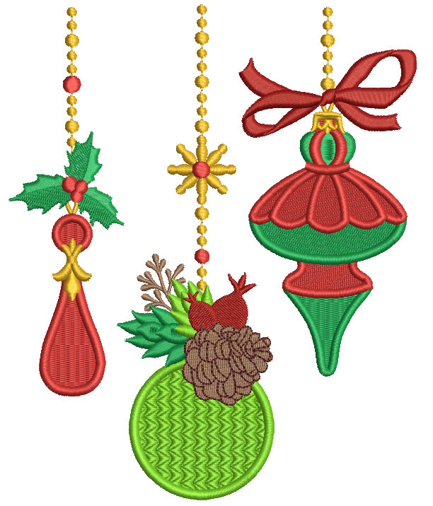 Three Christmas Ornaments Filled Machine Embroidery Design Digitized Pattern