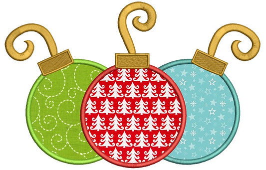 Three Christmas Tree Ornament Applique Machine Embroidery Design Digitized Pattern