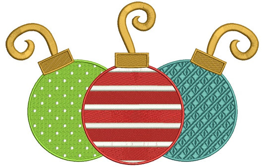 Three Christmas Tree Ornament Filled Machine Embroidery Design Digitized Pattern