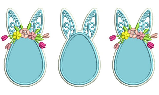 Three Easter Eggs With Bunny Ears Applique Machine Embroidery Design Digitized
