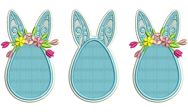 Three Easter Eggs With Bunny Ears Filled Machine Embroidery Design Digitized