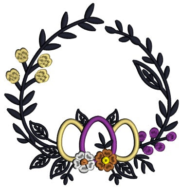 Three Easter Eggs Wreath Applique Machine Embroidery Design Digitized Pattern
