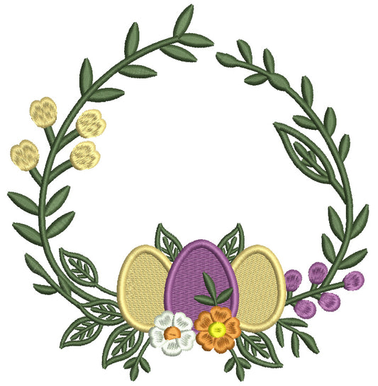 Three Easter Eggs Wreath Filled Machine Embroidery Design Digitized Pattern