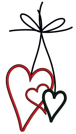 Three Hearts On a String Applique Machine Embroidery Design Digitized Pattern