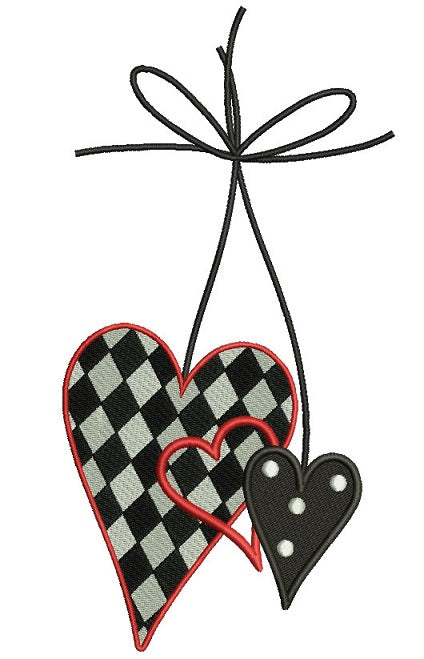 Three Hearts On a String Filled Machine Embroidery Design Digitized Pattern